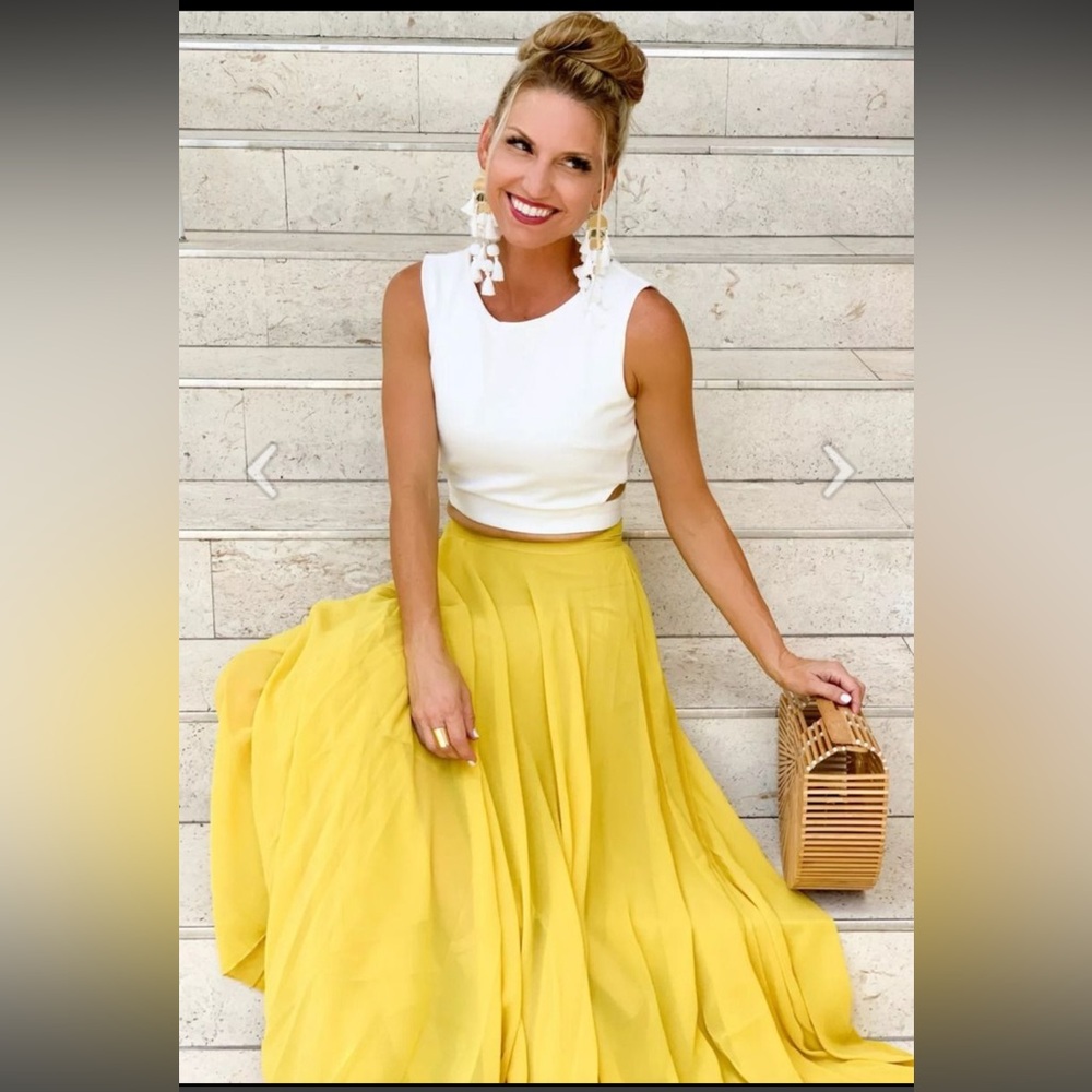 Chic Wish- Mustard Yellow Chiffon Maxi Skirt